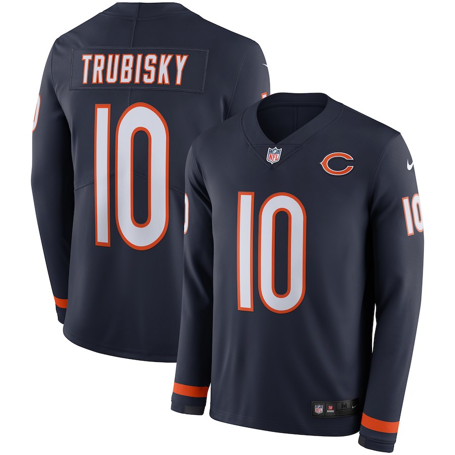 Men Chicago Bears #10 Trubisky blue Limited NFL Nike Therma Long Sleeve Jersey->women nfl jersey->Women Jersey